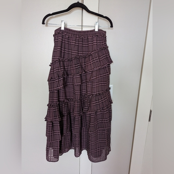 Current air x Anthropologie tiered plaid midi skirt purple sz M NWT - Picture 8 of 10